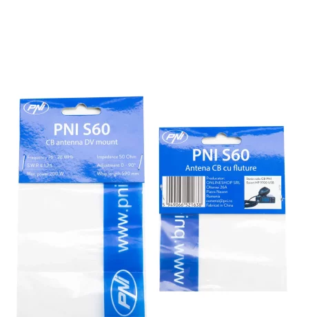 ANTENA CB PNI S60 CU FLUTURE, LUNGIME 59 CM, CU MONTURA, CABLU SI MUFA PL259, FIBRA DE STICLA
