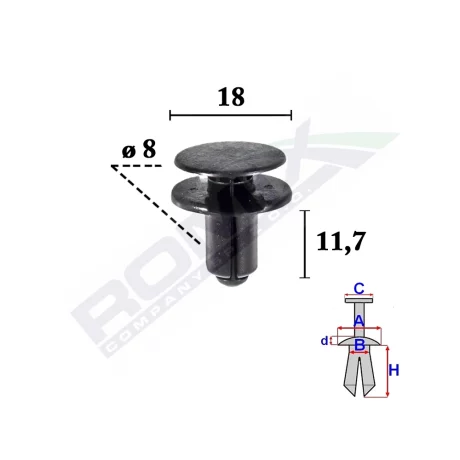 CLIPS FIXARE BARA PROTECTIE PENTRU KIA RIO 8X11.7MM SET 10 BUC
