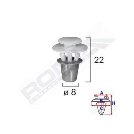 CLIPS FIXARE ELEMENTE EXTERIOARE PENTRU SEAT VW 8X22MM - ALB SET 10 BUC