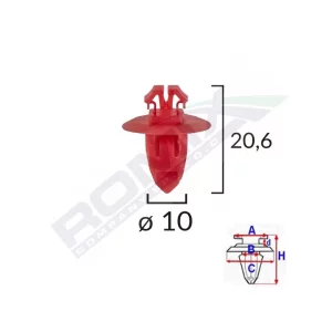 CLIPS FIXARE ELEMENTE EXTERIOARE PENTRU TOYOTA 10X20.6 - ROSU SET 10 BUC