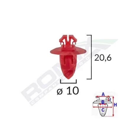 CLIPS FIXARE ELEMENTE EXTERIOARE PENTRU TOYOTA 10X20.6 - ROSU SET 10 BUC