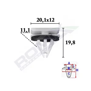 CLIPS FIXARE ELEMENTE EXTERIOR PENTRU FORD, OPEL, CHEVROLET 11.1X19.8X20.1MM GRI - SET 10 BUC