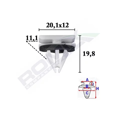 CLIPS FIXARE ELEMENTE EXTERIOR PENTRU FORD, OPEL, CHEVROLET 11.1X19.8X20.1MM GRI - SET 10 BUC
