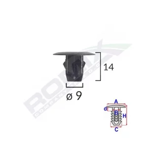CLIPS FIXARE ELEMENTE ROATA PENTRU HONDA 9X14MM NEGRU SET 10 BUC