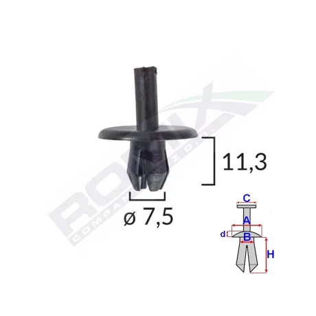 CLIPS FIXARE PENTRU ALFA ROMEO/FIAT 7.5X11.3MM - NEGRU SET 10 BUC