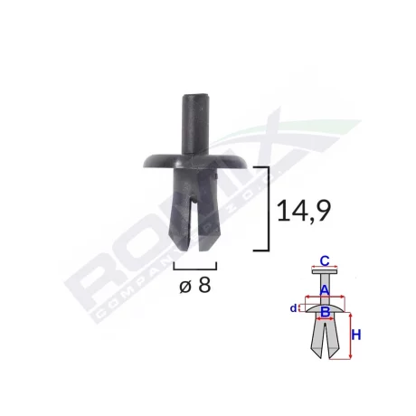 CLIPS FIXARE PENTRU AUDI, MERCEDES, OPEL 8X14.9MM NEGRU - SET 10 BUC
