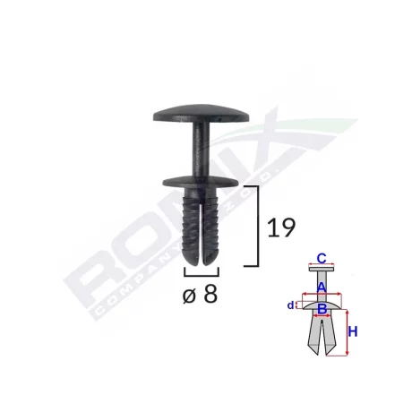 CLIPS FIXARE PENTRU FORD - 8X19MM - NEGRU SET 10 BUC