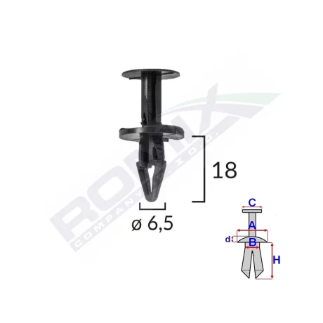 CLIPS FIXARE PENTRU FORD, OPEL 6.5X18MM NEGRU SET 10BUC
