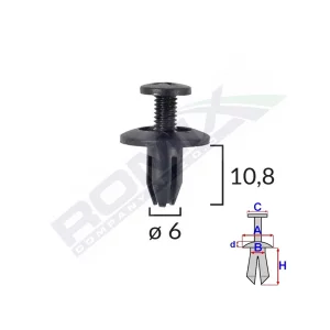 CLIPS FIXARE PENTRU HONDA/KIA/TOYOTA 6X10.8MM - NEGRU SET 10 BUC