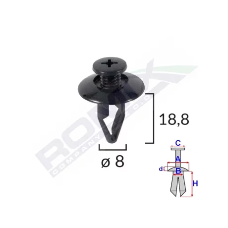 CLIPS FIXARE PENTRU KIA/MAZDA/MITSUBISHI/NISSAN/KIA 8X18.8MM - NEGRU SET 10 BUC