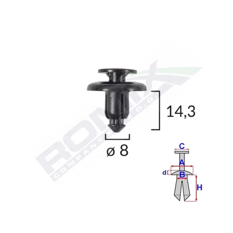 CLIPS FIXARE PENTRU MAZDA/SUBARU 8X14.3MM - NEGRU SET 10 BUC