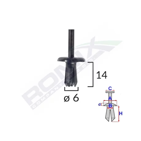CLIPS FIXARE PENTRU VOLVO 6X14MM - NEGRU SET 10 BUC