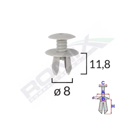CLIPS FIXARE PENTRU VW 8X11.8MM - GRI SET 10 BUC
