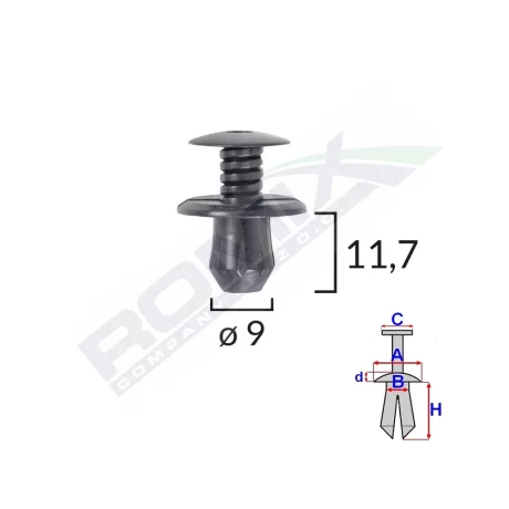 CLIPS FIXARE PENTRU VW 9X11.7MM - NEGRU SET 10 BUC