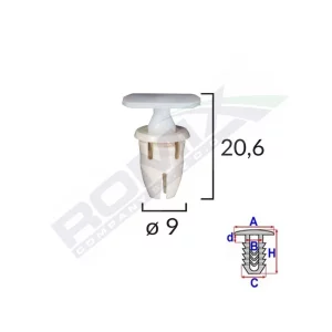 CLIPS FIXARE PRAG PENTRU MERCEDES 9X20.6MM - ALB SET 10 BUC