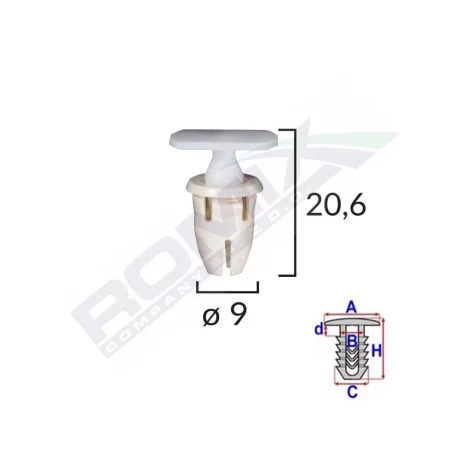 CLIPS FIXARE PRAG PENTRU MERCEDES 9X20.6MM - ALB SET 10 BUC