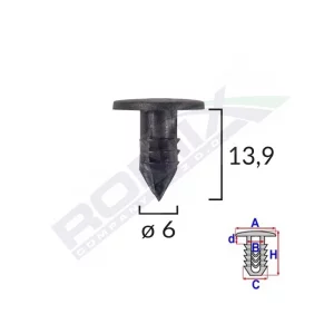 CLIPS GARNITURI PENTRU FIAT 6X13.9 - NEGRU SET 25 BUC