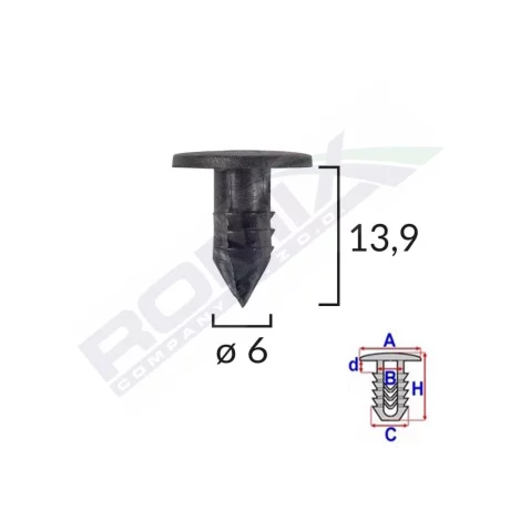 CLIPS GARNITURI PENTRU FIAT 6X13.9 - NEGRU SET 25 BUC