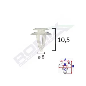 CLIPS TAPITERIE PENTRU FIAT/AUDI 8X10.5MM - ALB SET 10 BUC