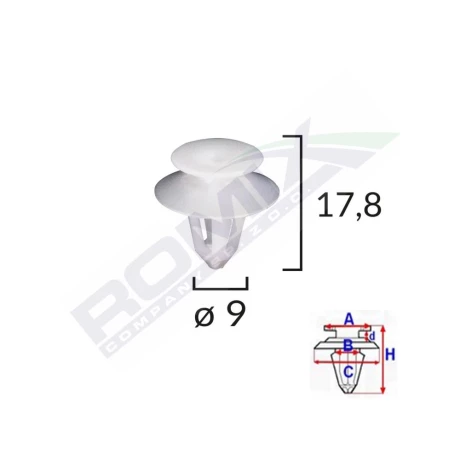 CLIPS TAPITERIE PENTRU MERCEDES/DACIA LOGAN 9X17.8MM - NEGRU SET 10 BUC