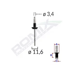 POPNIT VOLVO UNIVERSAL 3.4X11.6MM - METALIC SET 10 BUC