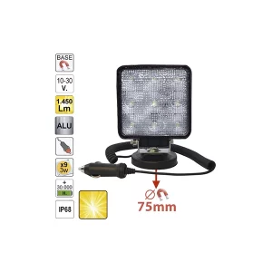 PROIECTOR DE LUCRU CU LED. PATRAT. LUMINA DIFUZA. BAZA MAGNETICA JBM