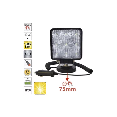 PROIECTOR DE LUCRU CU LED. PATRAT. LUMINA DIFUZA. BAZA MAGNETICA JBM