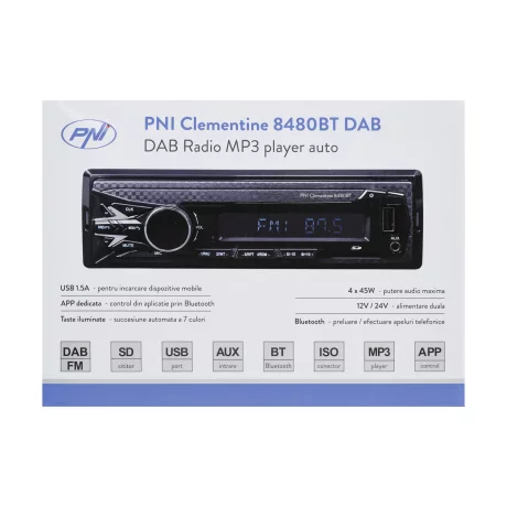 RADIO MP3 PLAYER AUTO DAB SI RDS PNI CLEMENTINE 8480BT 4X45W, 12/24V, CU SD, USB, AUX, RCA, BLUETOOTH SI USB 1.5A