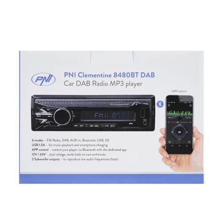 RADIO MP3 PLAYER AUTO DAB SI RDS PNI CLEMENTINE 8480BT 4X45W, 12/24V, CU SD, USB, AUX, RCA, BLUETOOTH SI USB 1.5A