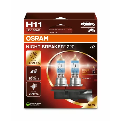 SET 2 BECURI 12V H11 55 W NIGHT BREAKER +220% OSRAM