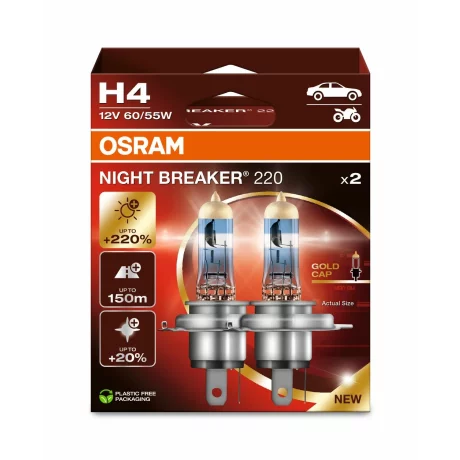 SET 2 BECURI 12V H4 60/55 W NIGHT BREAKER +220% OSRAM