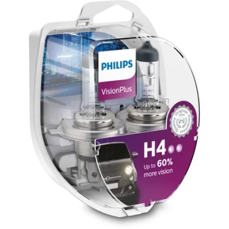 SET 2 BECURI FAR H4 P43t 60/55W 12V VISION PLUS PHILIPS