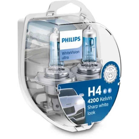 SET 2 BECURI FAR H4/W5W P43T-38 60/55W 12V WHITE VISION ULTRA PHILIPS