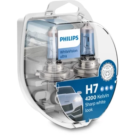 SET 2 BECURI FAR H7/W5W PX26D 55W 12V WHITE VISION ULTRA PHILIPS