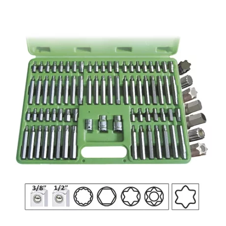 TRUSA SPECIALA CAPETE SURUBELNITA 74 PIESE PENTRU SURUBURI RIBE 12 FETE TORX HEXAGONAL JBM